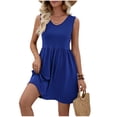 thumbnail image 2 of Inverlee Women's Midi Dress Summer Casual Crewneck Sleeveless Dresses High Waist A-Line Solid Color Pleated Beach Dresses, 2 of 9