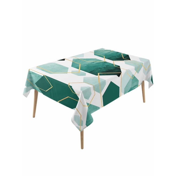Turquoise Marble Table Cloth, Gold White Geometric Hexagon Modern Waterproof Tablecloth for Rectangle Tables, Reusable Washable Fabric Table Cover for Restaurant Kitchen Dining Tables 60"x120"