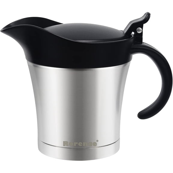 Rorence 16 Oz Gravy Boat with Hinged Lid Double Insulated Stainless Steel Sauce Jug for Thanksgiving Party Dinner