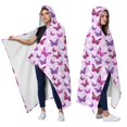 thumbnail image 2 of Wearable Blanket,Pink Butterfly Purple Wing Pattern Hooded Wearable Flannel Blanket for Adults & Teens,Winter Poncho Shawl Wrap Cape Cozy Anti-Pill,50"x60", 2 of 5