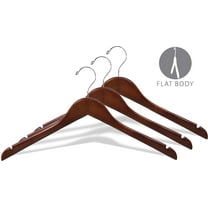 Wood Top Hanger, Box of 25 Space Saving 17 Inch Flat Wooden Hangers w/ Walnut Finish & Chrome Swivel Hook & Notches for Shirt Jacket or Dress by International Hanger