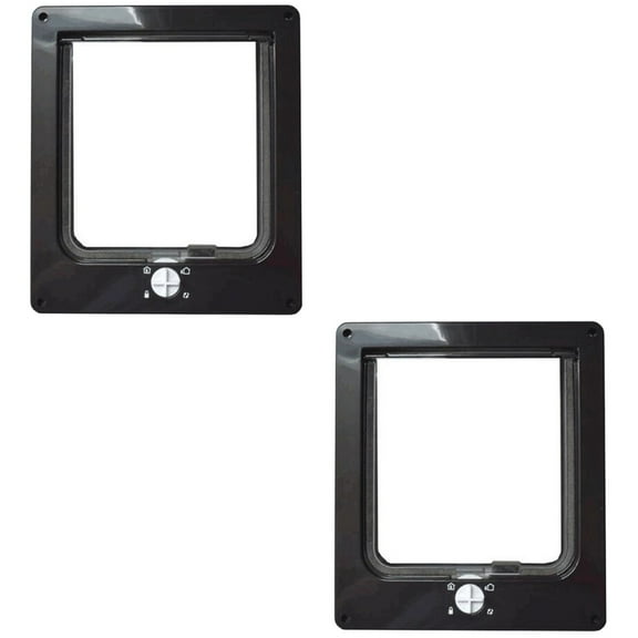 2 Pieces Cat Entry Exit Door Hole Freestanding Dog Gate with Lock Black