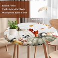 thumbnail image 5 of Round Table Cover 36-44 Inch White Green Pumpkins Fall Waterproof Reusable Table Cloth Round Fitted Vinyl Tablecloth with Elastic Edged for Parties Outdoors, Thanksgiving Floral Leaves, 5 of 9