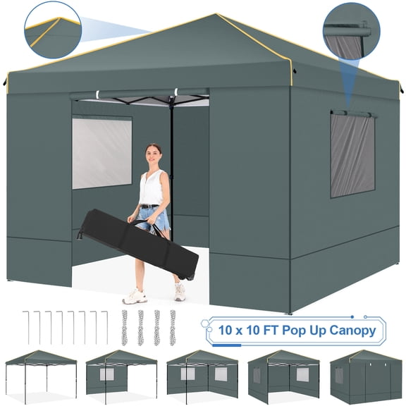 HOTEEL Pop up Canopy Tent 10x10 Commercial Instant Canopy with 4 Sidewalls & Carry Bag,Portable Tent for Parties Beach Camping Party Event Shelter Sun Shade