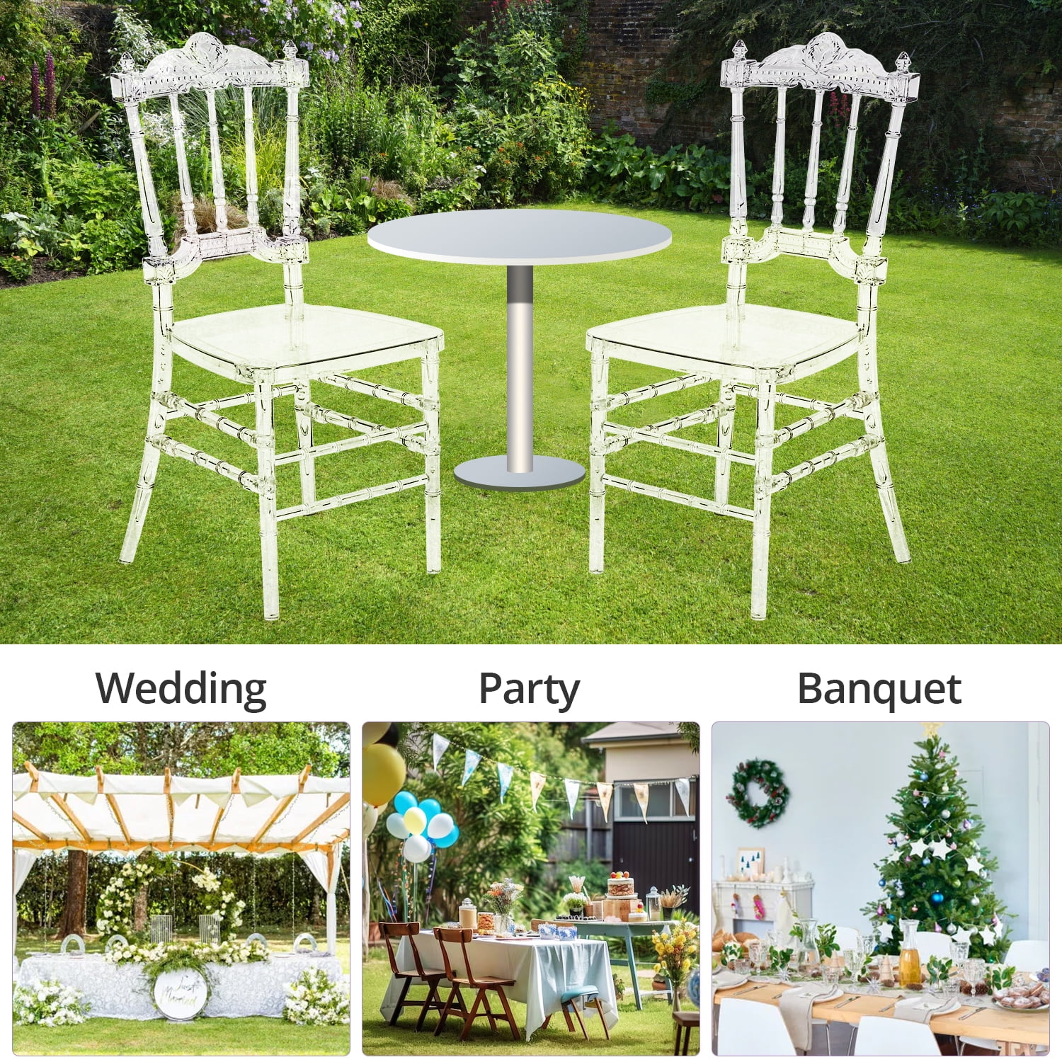Fohfurniture Set of 4 Ice Crystal Acrylic Chairs, Party Event Wedding Chairs,  Stacking Chiavari Transparent Dining Chairs, Ghost Side Chairs, Dining  Clear Chairs : : Home