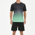 thumbnail image 2 of JIANJIA Mens Pajama Sets Summer Gradient Print Round Neck Short Sleeve T Shirt Tops And Shorts Loose Breathable Fitness Two Piece Sleepwear Nightwear,Green,L, 2 of 6