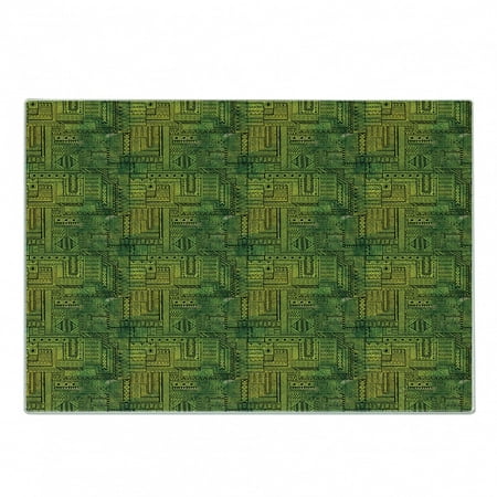 

Green Cutting Board Tribal Style Geometric Lines on Green Watercolor Background Digital Print Decorative Tempered Glass Cutting and Serving Board Small Size Black Yellow Green by Ambesonne