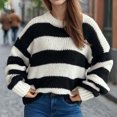 thumbnail image 4 of Ltctricy Women's Fall Sweater Winter Warm Soft Knitted Loose Pullover Tops Casual Striped Comfy Crewneck Shirts, 4 of 5