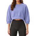 thumbnail image 6 of Staron Women's Crop Tops Crew Neck 3/4 Sleeve Loose Casual Short Sweatshirt Lightweight Drop Shoulder Pullover Top Purple M, 6 of 7