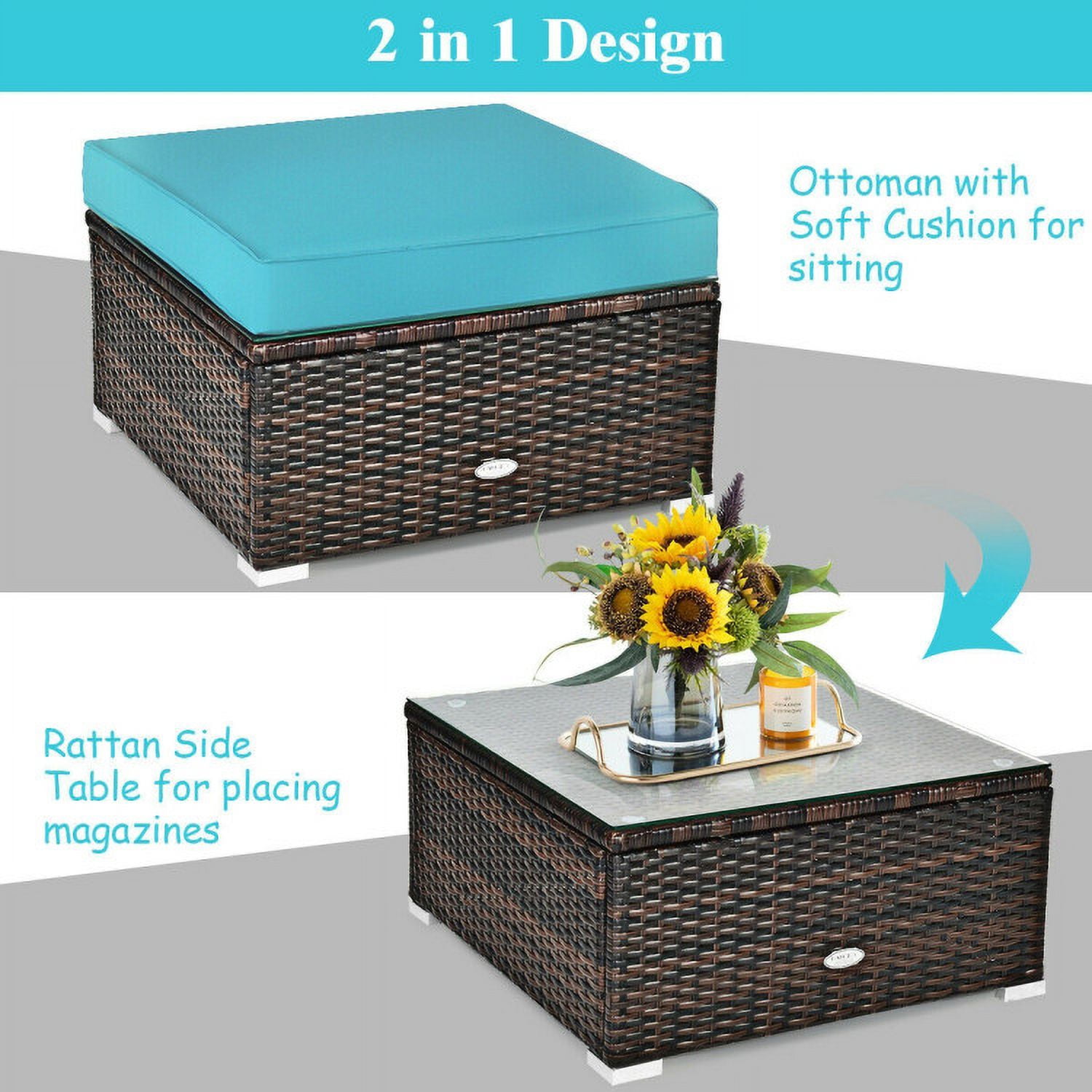 Aimee Lii 6 Pcs Patio Rattan Furniture Set with Sectional Cushion, Outdoor Deck Furniture, Turquoise