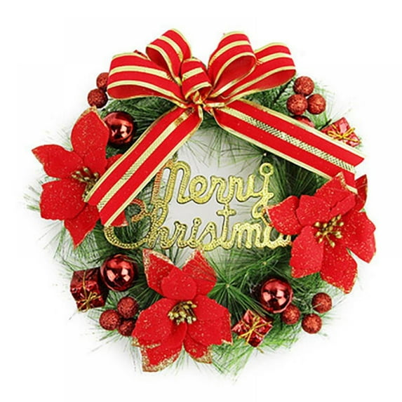 12" Christmas Wreath Artificial Wreath with Pinecones, Bowknots, Flowers and Berries and Balls, Christmas Decor Wreath for Front Door Wall Window
