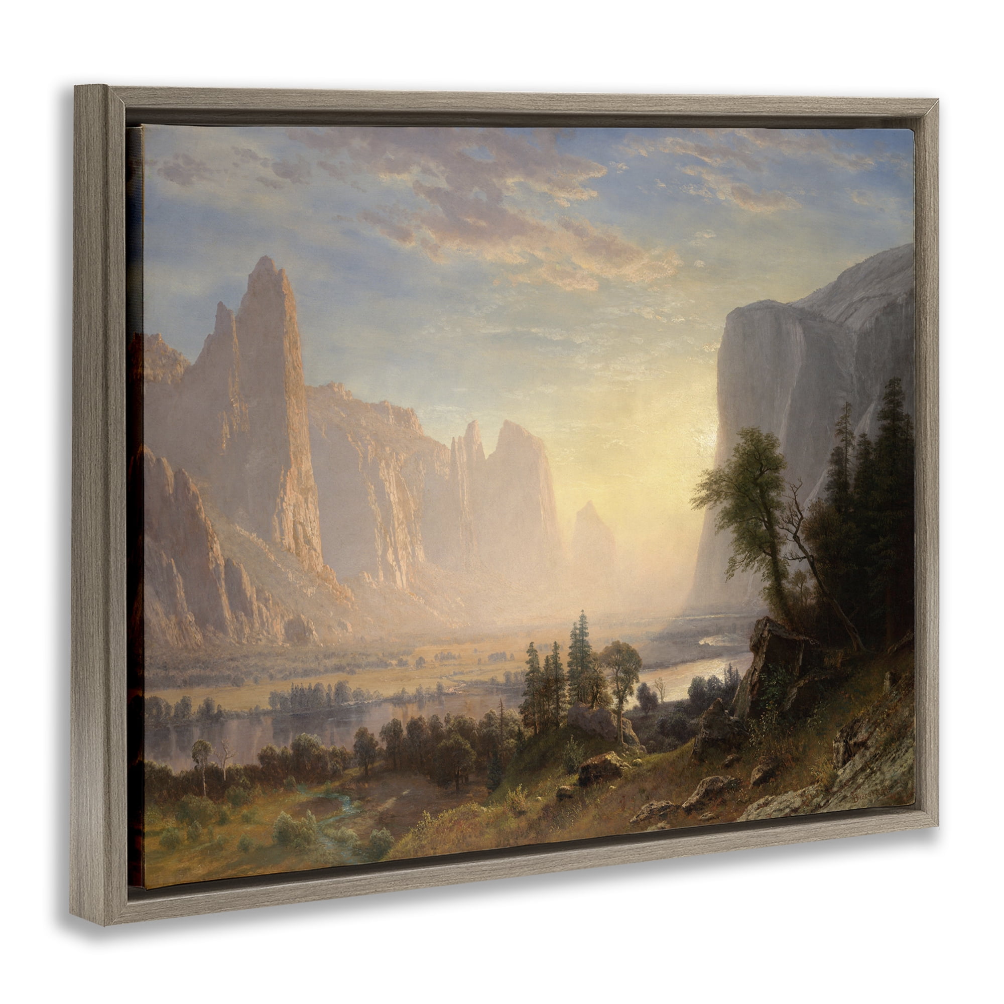 Stupell Industries Classic Bierstadt Valley of Yosemite Landscape & Nature Painting Brown Floater Framed Canvas Art Print Wall Art, 31 x 25
