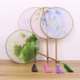 thumbnail image 1 of Round Double-Sided Pattern Chinese Ancient Hand Fan Dance Handheld Fan Bamboo Handle with Tassel Home Decoration, 1 of 6