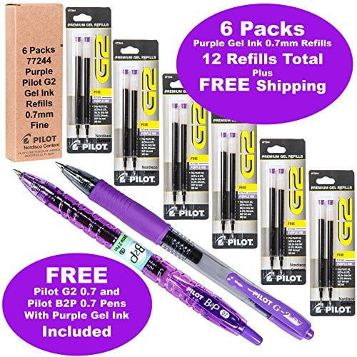 Pilot G2 Refills, Purple Ink 0.7mm Fine, 6 Packs of Refills Plus 1