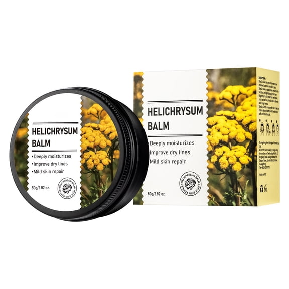 Lenkho Helichrysum Balm, Helichrysum Essential Oil Balm with Jojoba Oil & Almond Oil, Deeply Moisturizes Skin, Repairs Skin & Smooths Fine Lines, Revitalizes Aging Face & Full Body, 80g