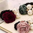 thumbnail image 6 of Anvazise Lady Girl Chic Sweet Rose Flower Faux Pearls Hairband Ponytail Holder Hair Band Green, 6 of 13