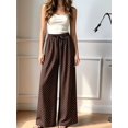 thumbnail image 4 of Women'S Elastic Waist Drawstring Polka Dot Print Casual Wide Leg Long Pants Dark Brown M, 4 of 8