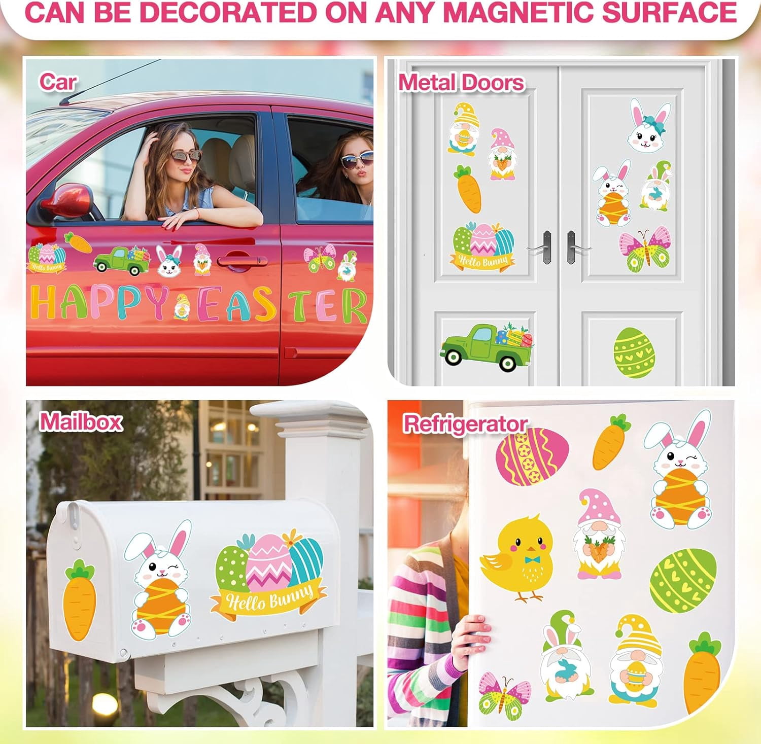 23 Pcs Happy Easter Garage Door Magnets Large Easter Garage Door Decorations Holiday Magnetic Stickers Spring Bunny Garages Magnets Spring Egg Gnome Decals for Car Refrigerator Decor