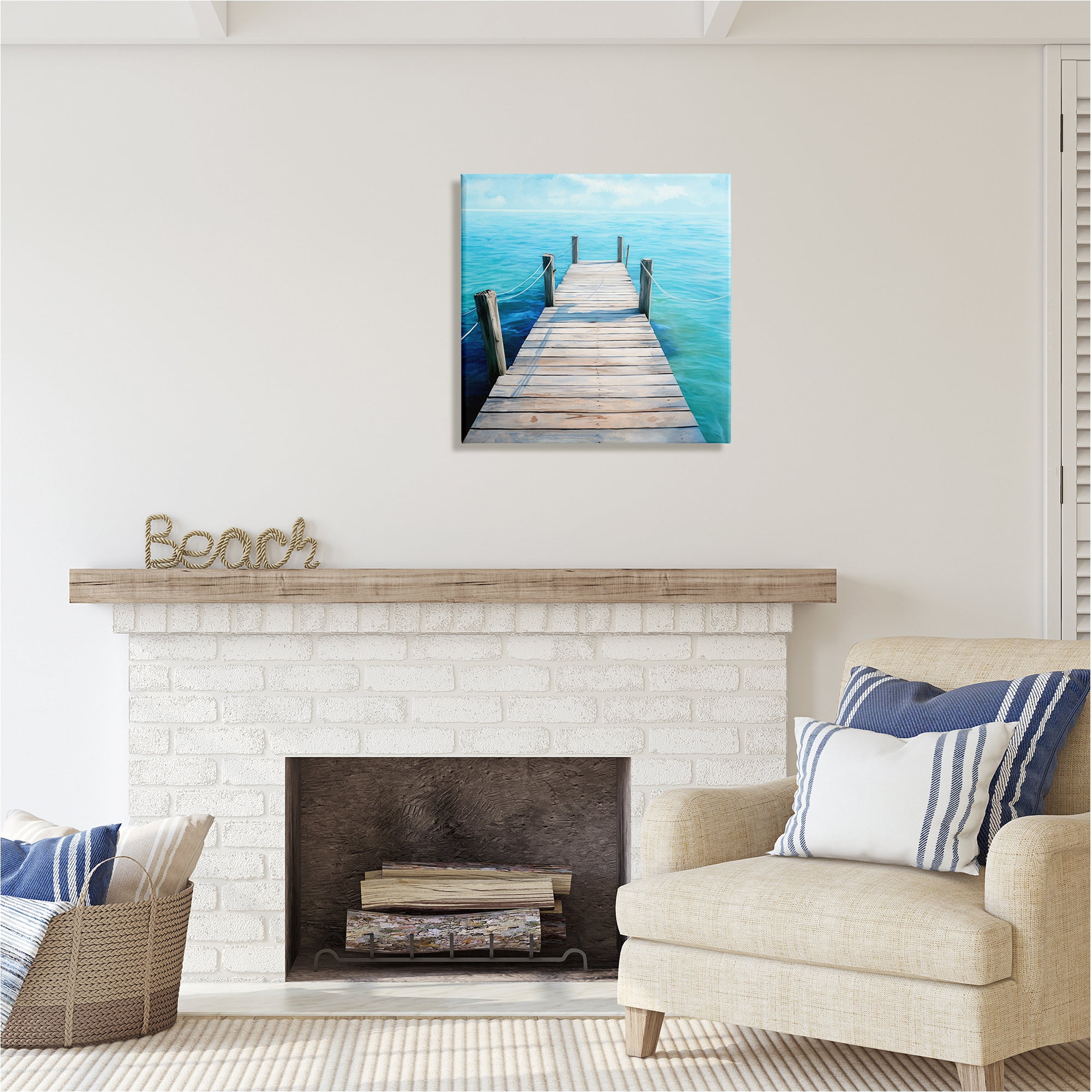 Stupell Industries Coastal Dock Landscape Landscape Painting Gallery Wrapped Canvas Art Print Wall Art, 24 x 24