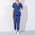 thumbnail image 2 of Atogsazn Women's Scrub Set Classic Short Sleeve V-Neck Top and Jogger Pants Nursing Uniform Scrubs for Women Set Dark Blue S, 2 of 3