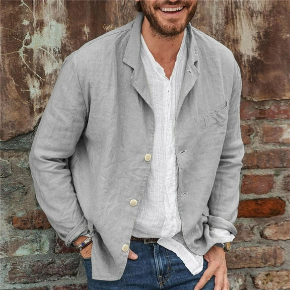 Ahabrexf Jackets for Men, Fashion Casual Comfy Solid Long Sleeve Turndown Collar Outwear Blazer