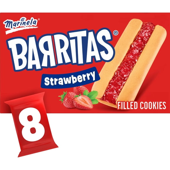 Marinela Barritas Strawberry Filled Cookies, 8 packs, Soft-baked Cookie Bars, 15.52 oz Multipack