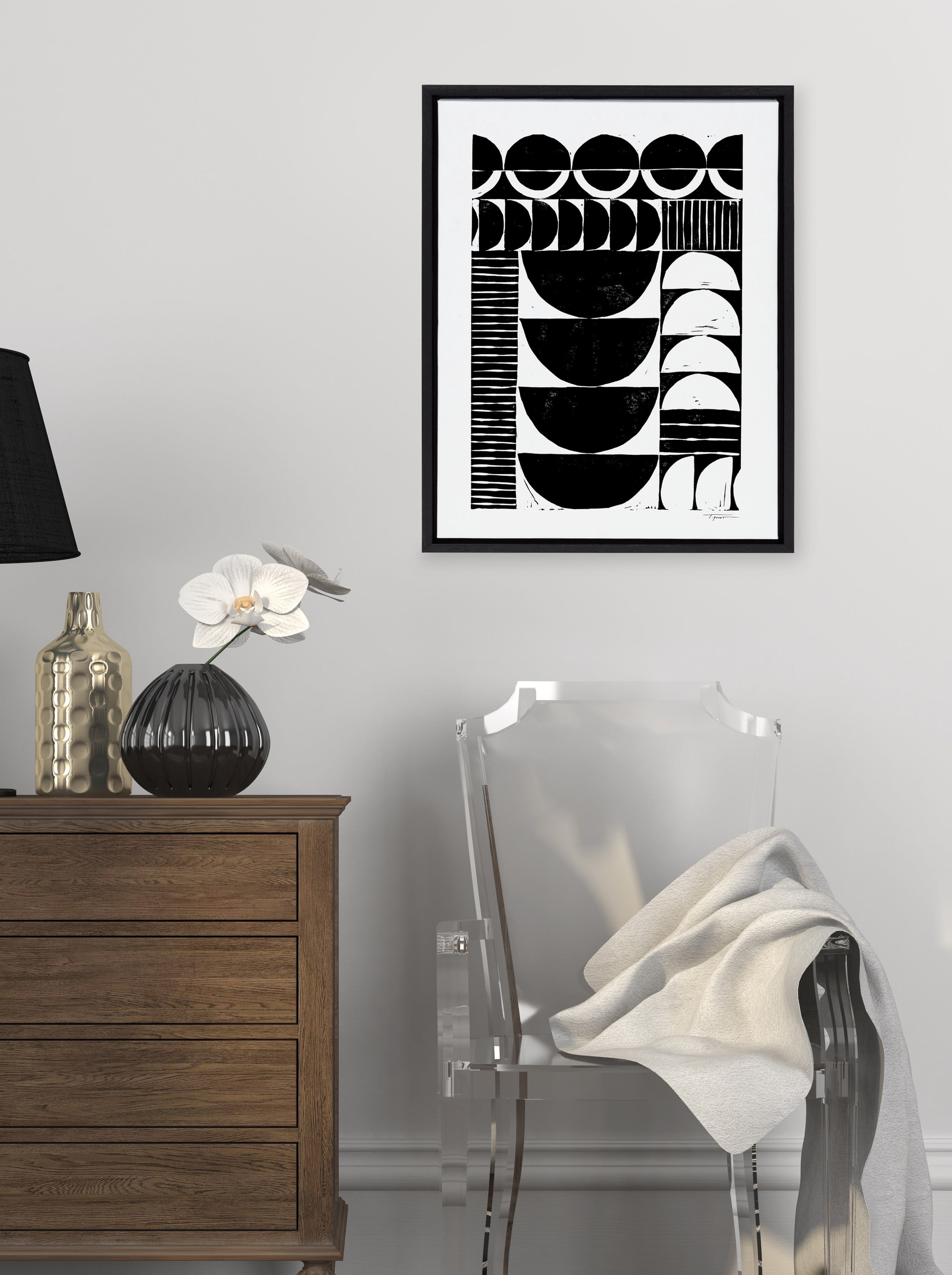 Kate and Laurel Abstract Modern Circular Pattern Block Print Framed Canvas Art Print, 18" x 24", by Statement Goods