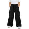 thumbnail image 3 of larppty Parachute Pants for Girls Y2K Cargo Trousers with Pockets Harajuku Jogger Pants Kids, 3 of 4