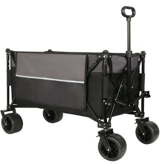 Yoneston 230L Collapsible Wagon Cart with Storge, 480LBS Heavy Duty Utility Wagon with Adjustable Handle for Camping, Picinc, Shopping, Beach, Grocery Transport, Black