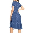 thumbnail image 4 of MLANM Women Short Sleeve Polka Dot Midi Casual Swing Pleated Empire Waist Dress with Pockets, 2XL Dot Grey Blue, 4 of 7