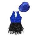 thumbnail image 4 of CHICTRY Kids Girls Dance Training Competition Dancewear Outfit Sequins Tassels Jumpsuit with Hat Jazz Modern Dancewear Royal Blue 12, 4 of 5