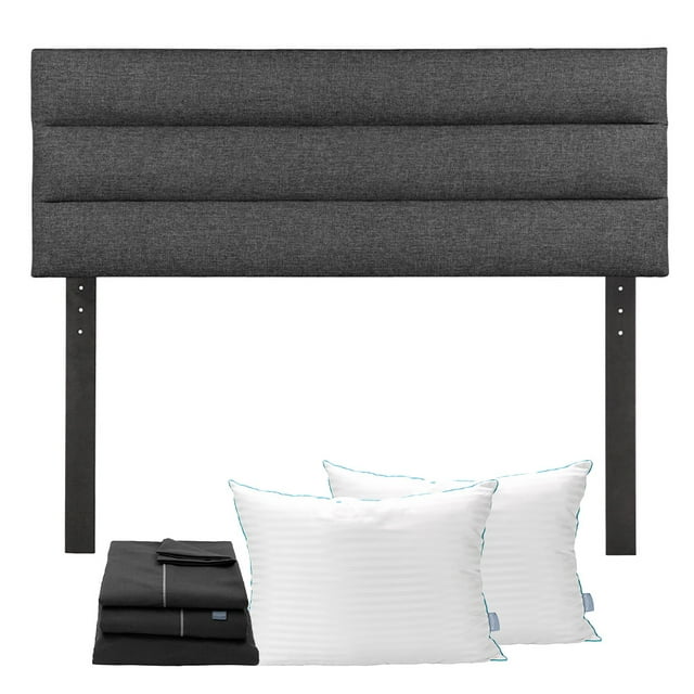 Cabecera Queen Size Logan Gris Carbon+Almohada Royal Twin+Sabanas Royal