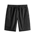 thumbnail image 2 of Men's Quick Dry Cargo Shorts, Elastic Drawstring Waist with Multiple Zipper Pockets, Lightweight Casual Hiking Shorts for Men Stretchy Breathable Black M, 2 of 5