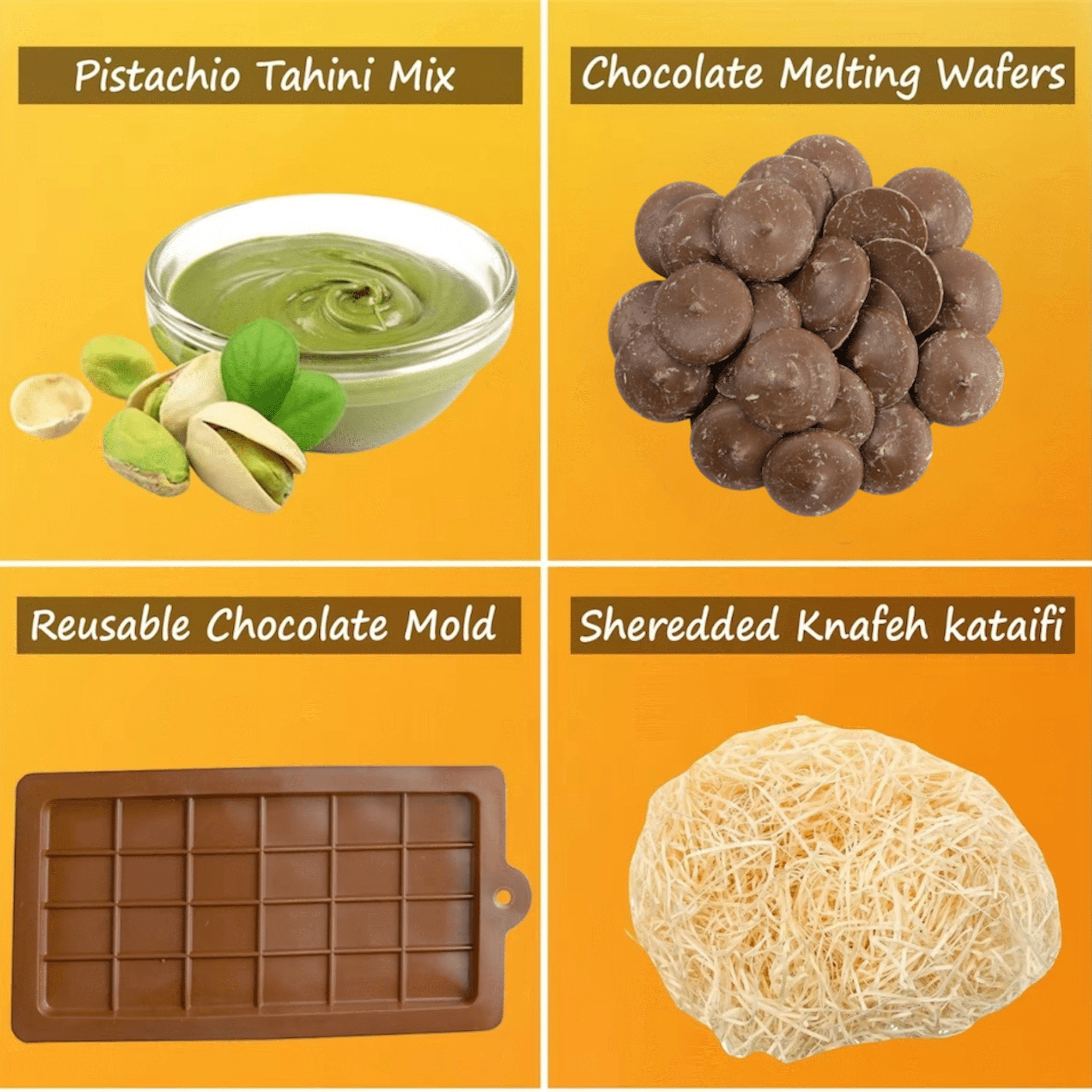 DIY Dubai Pistachio Chocolate Bar Making Kit Pistachio Butter, Knafeh/Phyllo Dough, Chocolate Incuded Complete Set (Makes 2 bars)
