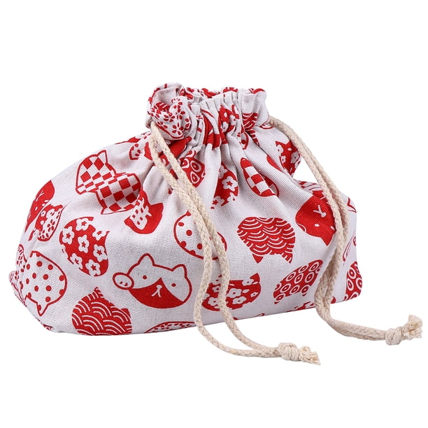 EeaseMX Bolsa bento japonesa gruesa de doble capa con cordón de algodón y cáñamo (roja)