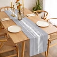 thumbnail image 3 of Light Grey Striped Table Runner - 72 Inch Long, Kitchen Dining Table Runner Dresser Scarves, White Simple Neutral Modern Farmhouse Decor for Coffee Tables Wedding Party Banquet, 3 of 8