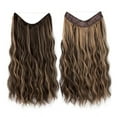 thumbnail image 1 of Zhuge Extensiones de cabello con alambre, gruesas, rizadas, onduladas, invisibles, con clip de línea de pescado, postizo sintético para mujeres, 16 pulgadas, color rubio castaño, 1 of 2