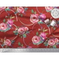 thumbnail image 3 of Soimoi Red Cotton Voile Fabric Leaves & Ranunculus Floral Print Fabric by Yard 42 Inch Wide, 3 of 3
