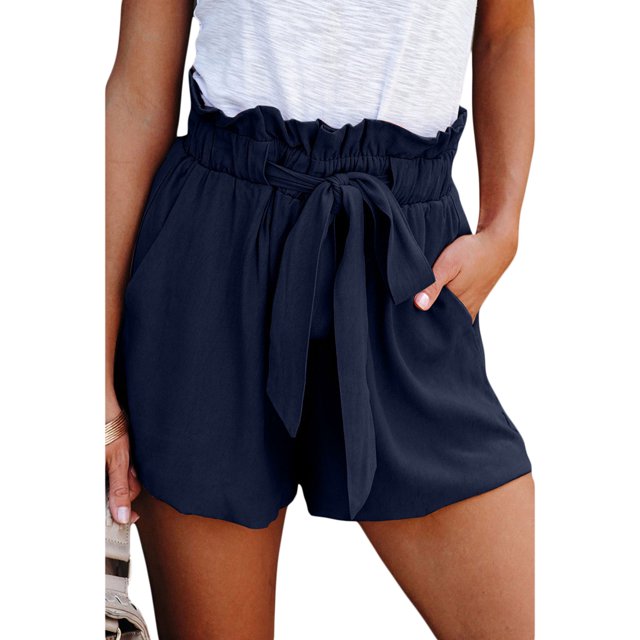 VISgogo, pantalones cortos sueltos informales de verano para mujer, pantalones cortos elásticos de cintura alta con cordones de Color sólido a la moda VISgogo moda
