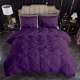 thumbnail image 4 of Pinch Pleated 3pc Duvet Cover Set 100% Egyptian Cotton 1000 Thread Count Zipper & Corner Ties Rectangle Pattern Decorative Pintuck Pillow Shmas (All Queen 90x90 Size, Purple), 4 of 4