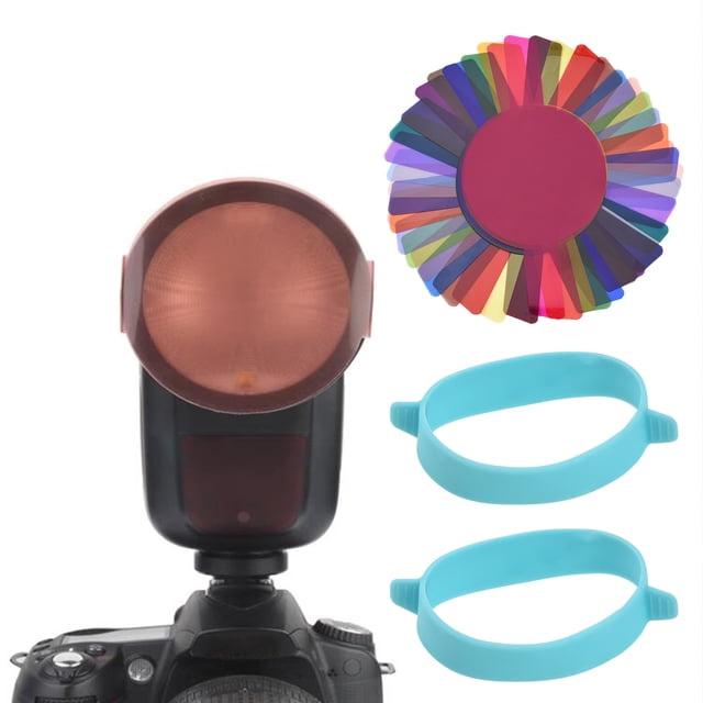 yeacher 24-Piece Flash Gel Set for Godox V1 & H200R Round Flash Heads with Storage Pouch, 7.5cm Diameter, Includes Fixing Bands