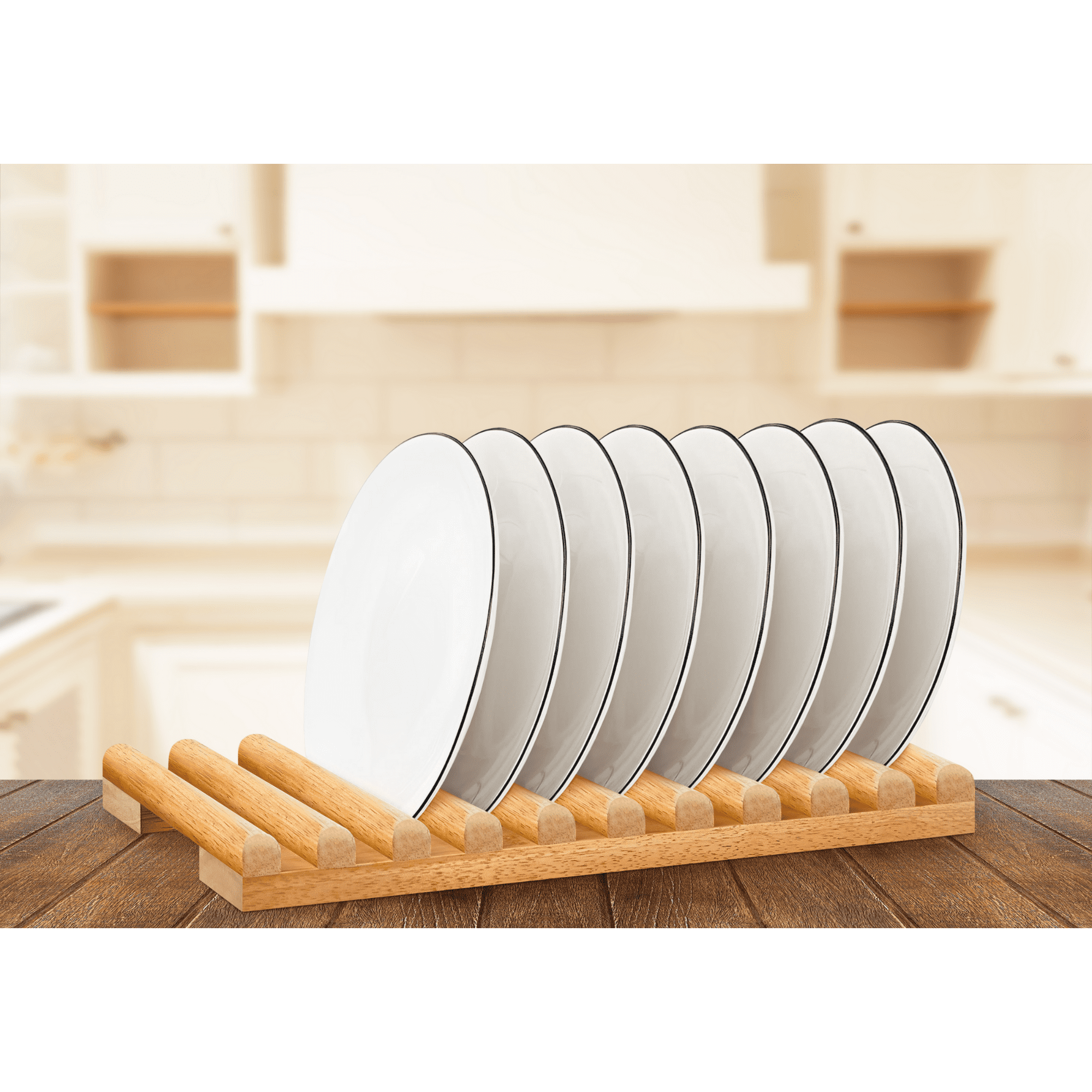 ILOT Solid Wood Kitchen Dish Drying Rack 10 Slots Plate Organizer for Cabinet New Apartment Essentials Plate Holder for Kitchen Display Countertop (Pack of 2)