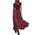 thumbnail image 2 of Warop Plus Size Paisley Print Maxi Skirt for Women Belted Boho High Waist Long Skirt Summer Vacation Swing Dress, 2 of 8