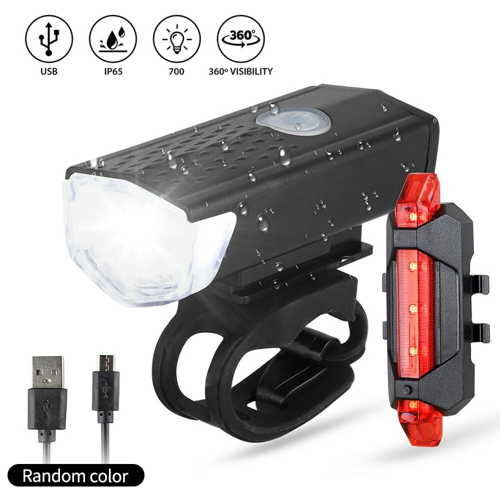 Solar Powered USB Rear Front Lights Bicycle LED Headlight Rechargeable Bike UK 