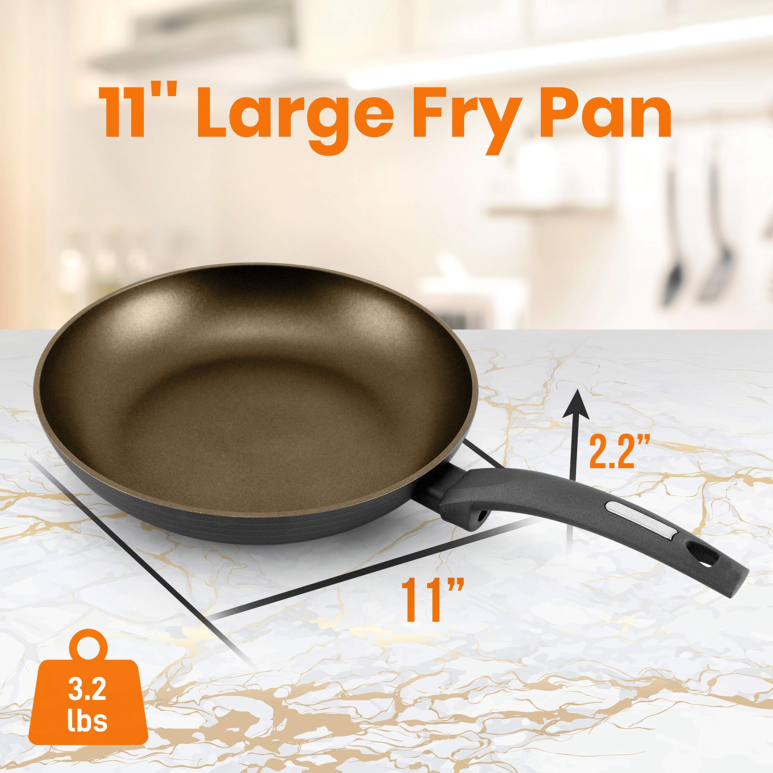 NutriChef 11'' Large Fry Pan - Non-Stick Stylish Kitchen Cookware with Metallic Ridge-Line Pattern