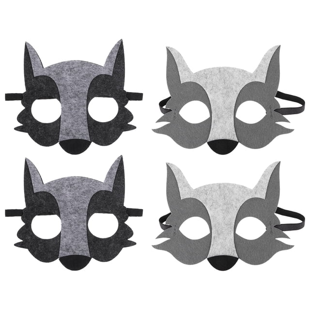 4 Uds. Máscaras de animales de fieltro máscaras de media cara Cosplay Lobo máscara de mascarada de animales