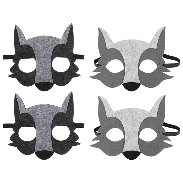 4 máscaras de fieltro de animales, máscaras de media cara, máscara de lobo para cosplay