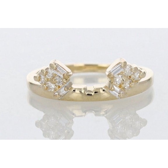 Baguette Round CZ Ring Enhancer, Simulated Diamond, 14K Gold Plated 925 Silver Wrap