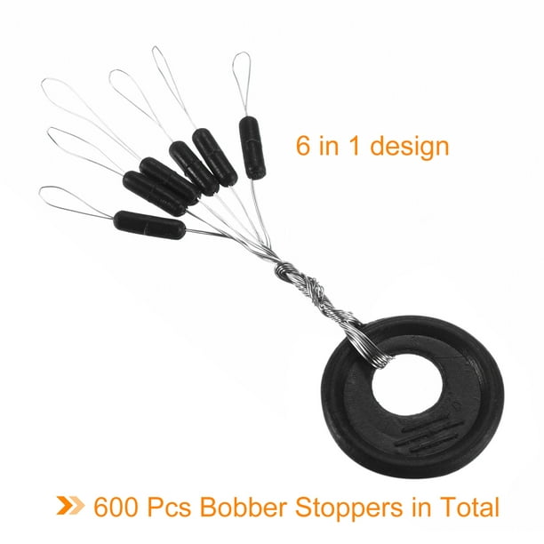 Fishing Rubber Bobber Beads Stoppers, 600 Pieces 6 in 1 Float Sinker Stops  Cylinder Shape S Size for Fishing Line, Black 