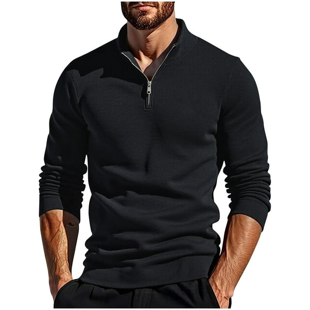 Lekwk Mens Sweater Half Zip Stand Collar Sweaters Long Sleeve Knitted Ribbed Pullover Breathable Cozy Pullovers Stylish Fall Winter Solid Color Top